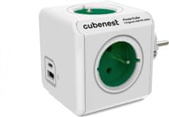 CubeNest PowerCube Original rozbočka, 4 zásuvky + USB A+C PD 20 W, zelená