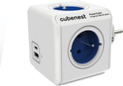 CubeNest PowerCube Original rozbočka, 4 zásuvky + USB A+C PD 20 W, modrá