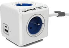 CubeNest PowerCube Extended prodlužovací přívod 1,5m, 4 zásuvky + USB A+C PD 20 W, modrá