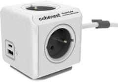CubeNest PowerCube Extended prodlužovací přívod 3m, 4 zásuvky + USB A+C PD 20 W, šedá