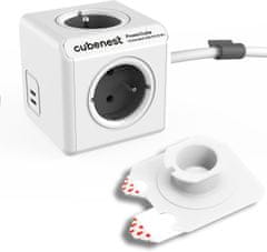 CubeNest PowerCube Extended prodlužovací přívod 1,5m, 4 zásuvky + 2 x USB C PD 35 W, šedá