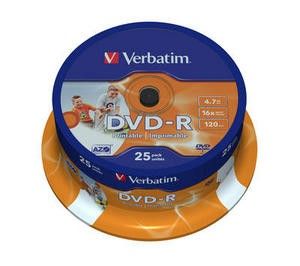 Verbatim DVD-R 4,7GB 16x PRINT. spindl 25pc/BAL (457382)