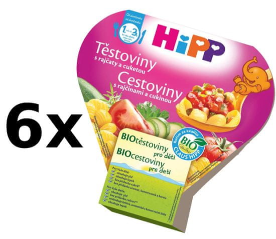 HiPP Těstoviny s rajčaty a cuketou - 6x250g exp. únor 2019