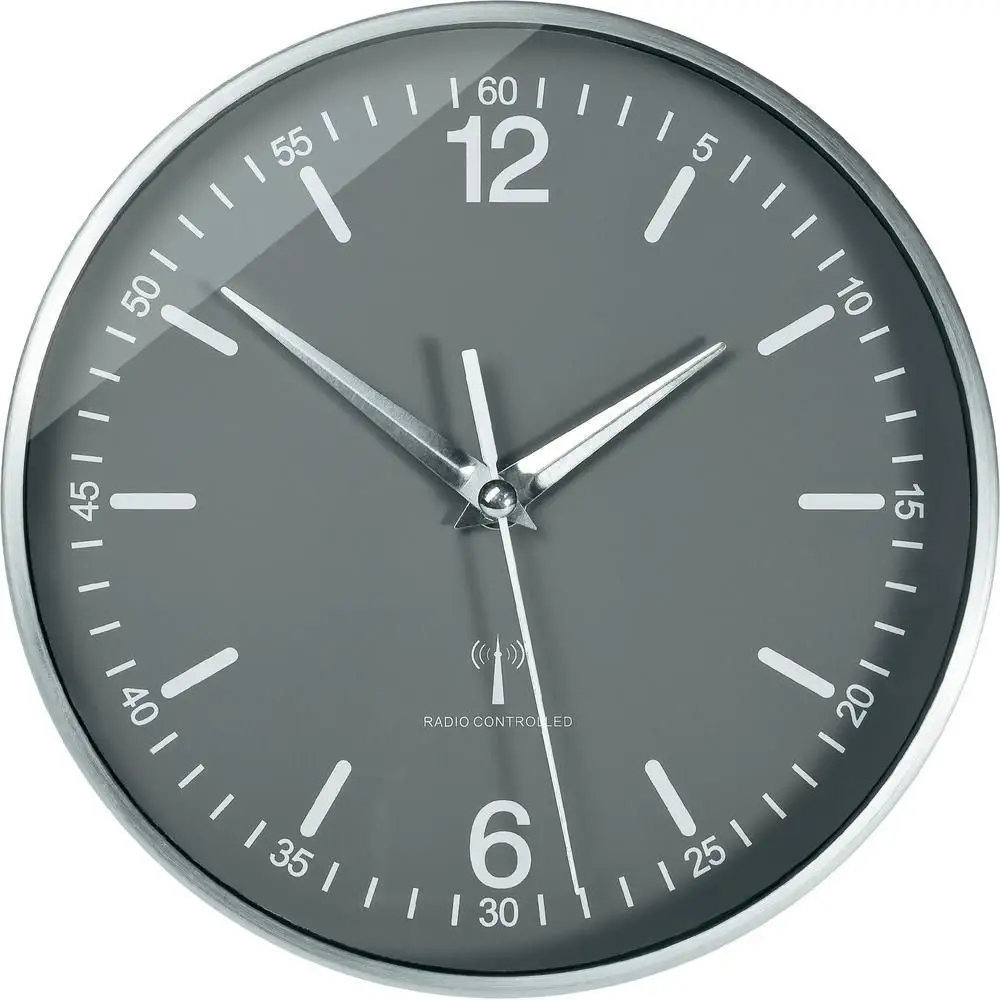 Levně Eurochron Analogové nástěnné DCF hodiny 19.5 cm, hliník