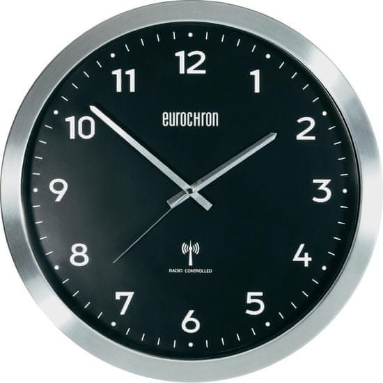 Eurochron Hliníkové nástěnné DCF hodiny EFWU 2601, 38 cm, černá