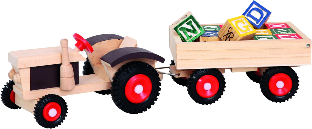 Bino Traktor s gumovými koly a vlečkou