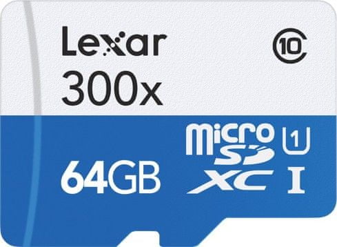 Lexar microSDXC 64GB (Class 10) High Speed 300x + adaptér