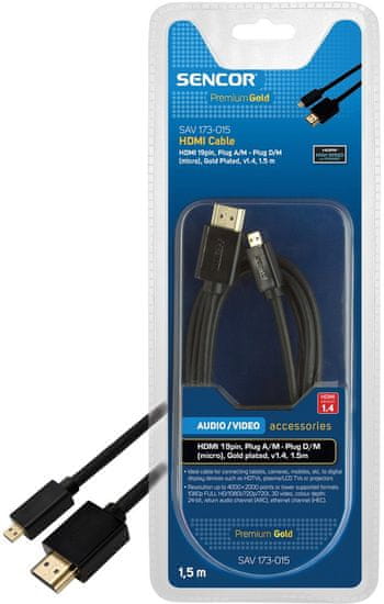 SENCOR SAV 173-015 (HDMI 1.4 A-D micro kabel), 1,5 m