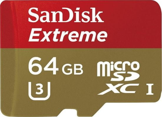 SanDisk microSDXC 64GB UHS-I (class 10 / U3) Extreme 60MB/s + adaptér na SD (SDSDQXL-064G-GA4A)