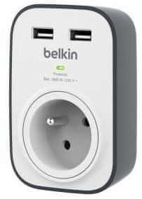 Belkin Přepěťová ochrana 1 zásuvka + 2 USB (BSV103ca), bílá