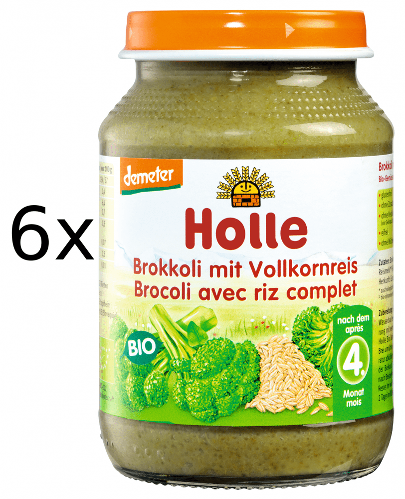 Holle Bio Brokolice s celozrnnou rýží - 6x190g