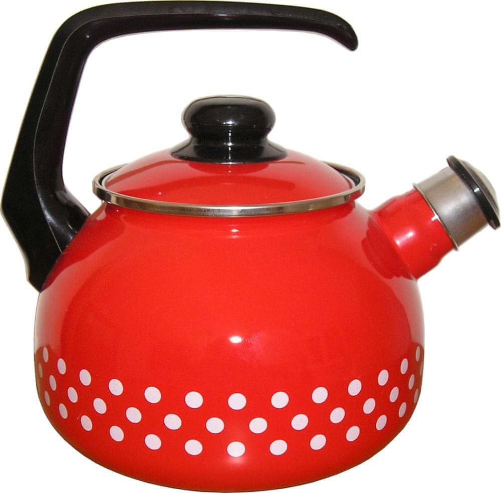 Metalac Čajová konvice s píšťalkou červený puntík, 2,5 litry