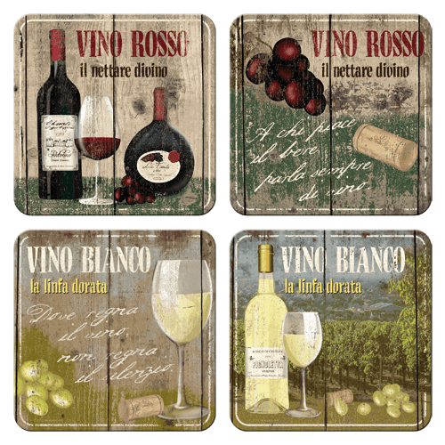 Postershop Sada plechových podtácků 4ks Vino Rosso & Bianco
