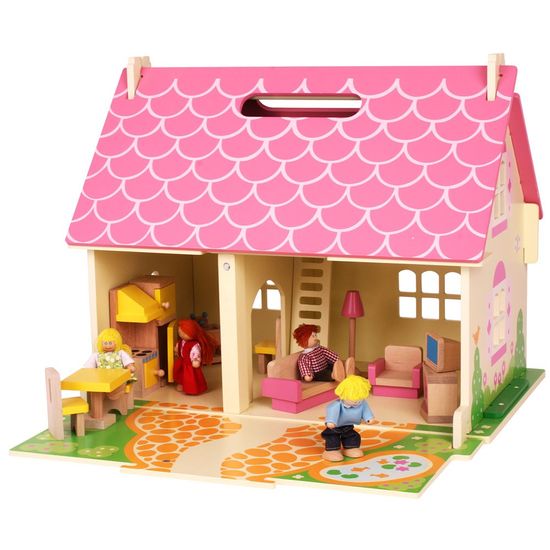 Bigjigs Toys Přenosný dřevěný domeček pro panenky - použité