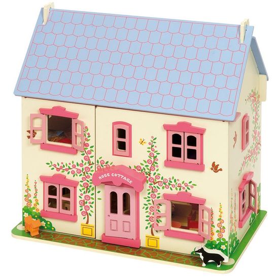 Bigjigs Toys Dřevěný růžový domeček pro panenky
