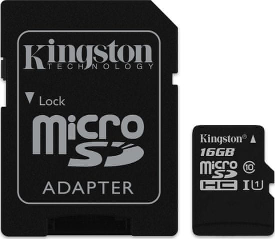 Kingston microSDHC 16GB 45MB/s UHS-I + SD adaptér (SDC10G2/16GB)