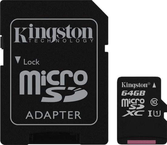 Kingston microSDXC 64GB 45MB/s UHS-I + SD adaptér (SDC10G2/64GB)