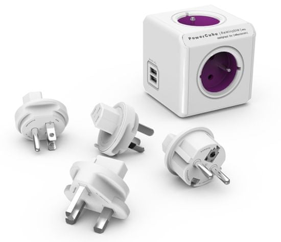 PowerCube ReWirable USB + Travel Plugs, fialová, 8718444083108