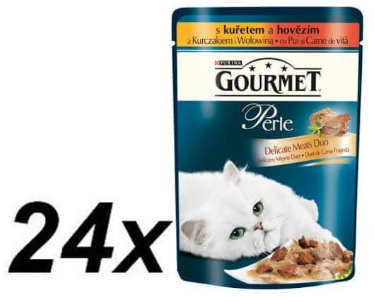 Gourmet Perle Duo s kuřecím a hovězím masem 24 x 85g