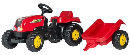 Rolly Toys Šlapací traktor Rolly Kid s vlečkou - červený
