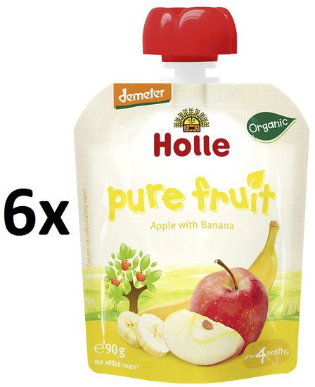 Holle Bio ovocné pyré jablko, banán - 6 x 90g