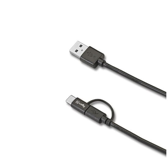 Celly USB kabel s microUSB a redukcí na USB-C, černý