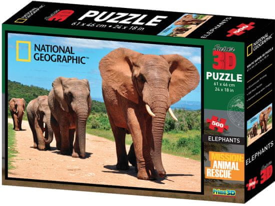 National Geographic 3D Puzzle Sloni 500 dílků