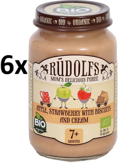RUDOLFS Dětský dezert jablko+jahody+sušenky+smetana - 6x190 g