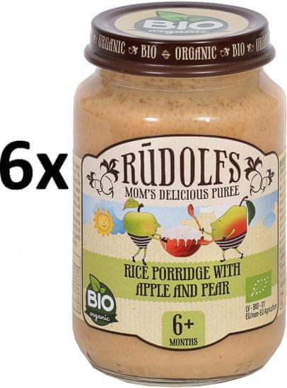 RUDOLFS BIO Dětská kaše rýžová + jablko + hruška - 6x190 g
