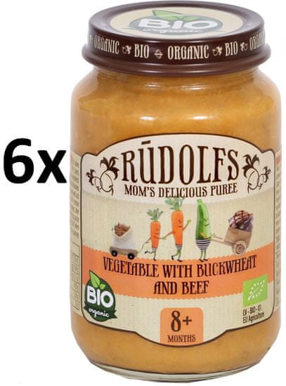 RUDOLFS BIO Dětské masové pyré zelenina + hovězí - 6x190 g