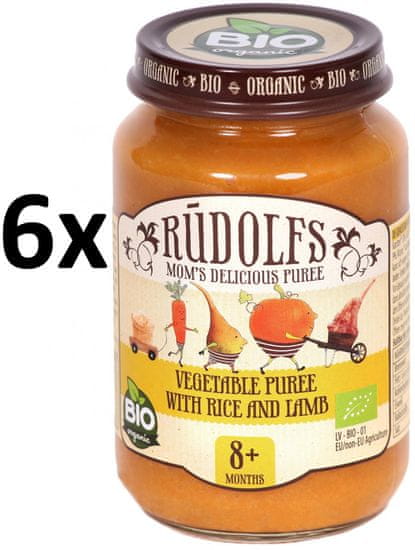 RUDOLFS BIO Dětské masové pyré zelenina + rýže + jehněčí - 6x190 g