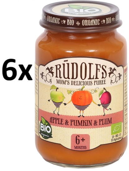 RUDOLFS BIO Dětské pyré jablko + dýně + šveska - 6x190 g