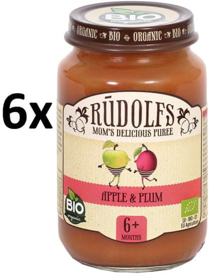 RUDOLFS BIO Dětské ovocné pyré jablko+ švestka - 6x190 g