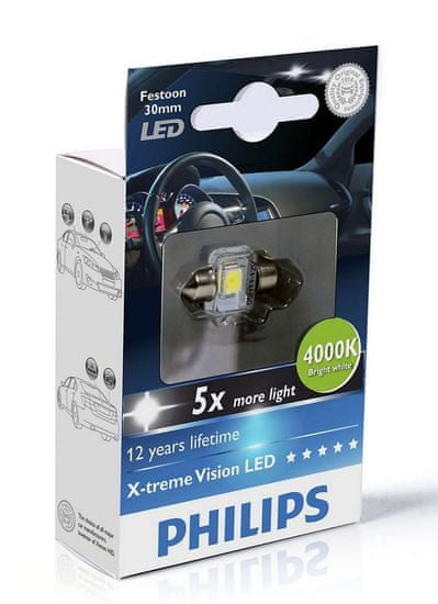 Philips X-tremeVision LED C5W 30 mm, jasná bílá, 4000 K, 1 ks