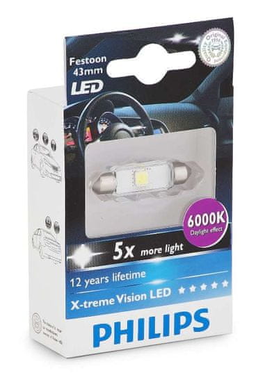 Philips X-tremeVision LED C5W 43 mm, denní světlo, 6000 K, 1 ks