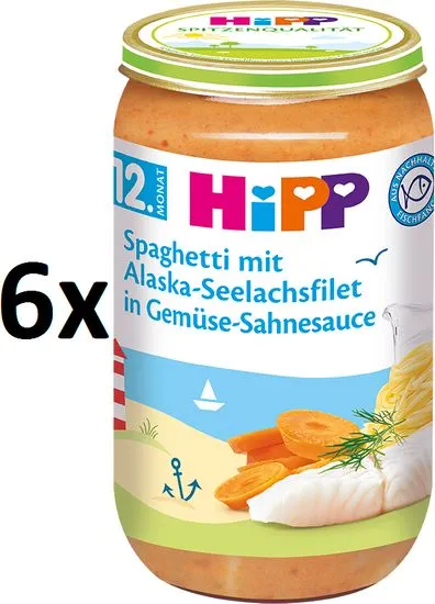 HiPP Špagety s mořskou rybou a zeleninou, 6 x 250g