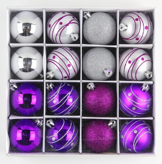 Seizis Set vánočních koulí fialovostříbrné 16 ks