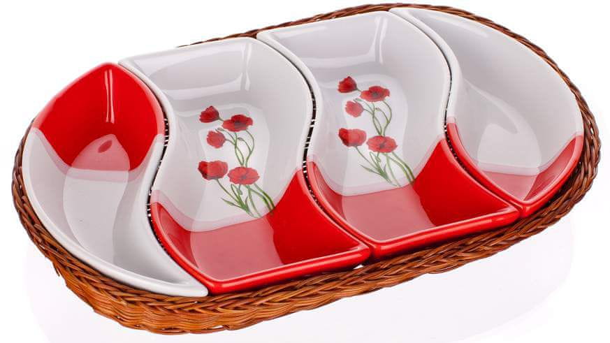 Levně Banquet Sada misek v košíku ovál Red Poppy 4 díly