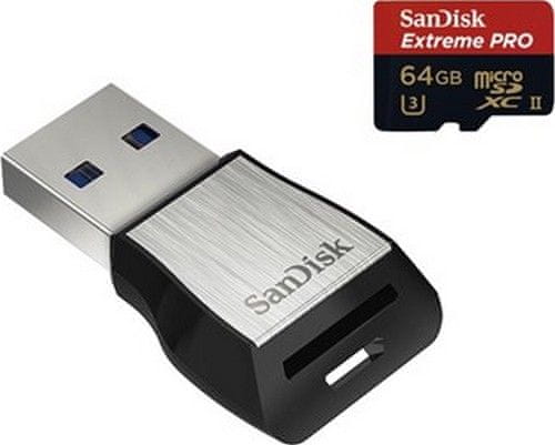 SanDisk microSDXC 64GB UHS-II U3 Extreme Pro 275MB/s + USB 3.0 čtečka (SDSQXPJ-064G-GN6M3)