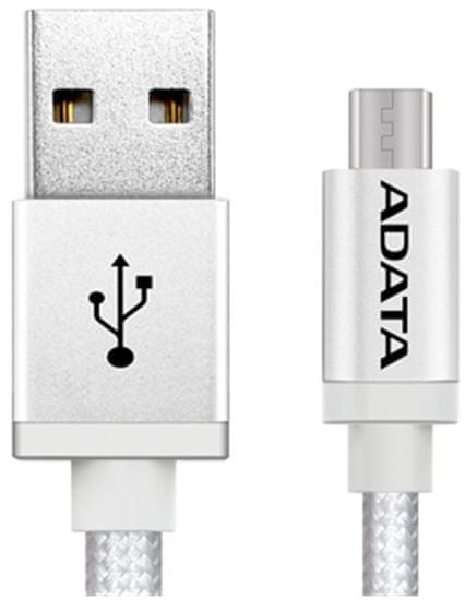 Adata kabel Micro USB, pletený, 1 m, stříbrný