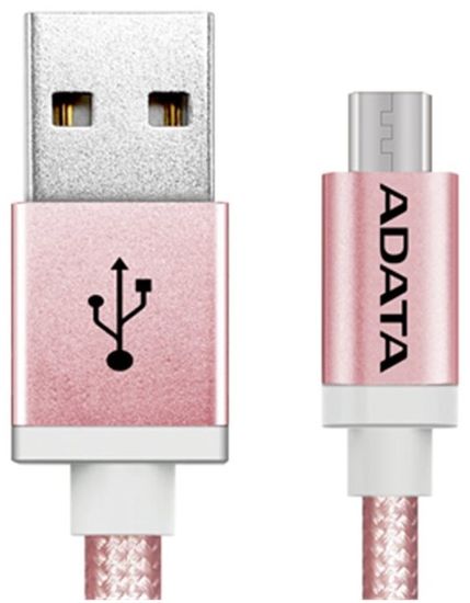 Adata kabel Micro USB, pletený, 1 m, růžový
