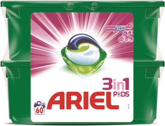 Ariel Touch of Lenor Fresh 3v1 gelové kapsle na praní 60 ks
