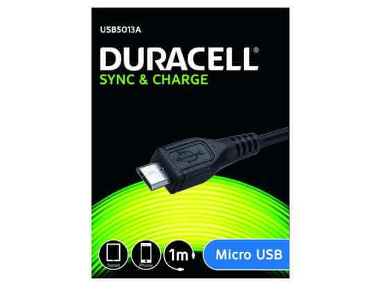 Duracell synchronizační a napájecí kabel USB5013A, microUSB, 1 m, černý