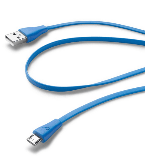 CellularLine plochý USB datový kabel s konektorem microUSB, modrý