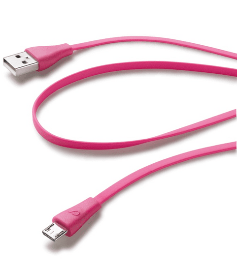 CellularLine plochý USB datový kabel s konektorem microUSB, růžový