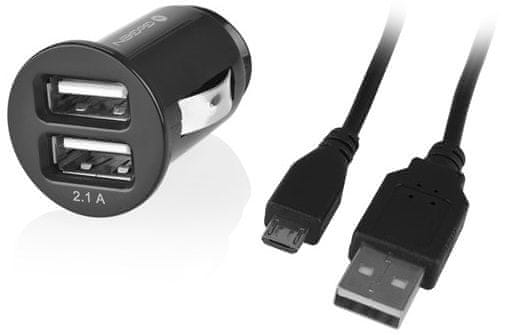GoGEN autonabíječka CH 22 C, 2 x USB port + 1,2 m microUSB kabel, 2,1 A + 1 A, černá