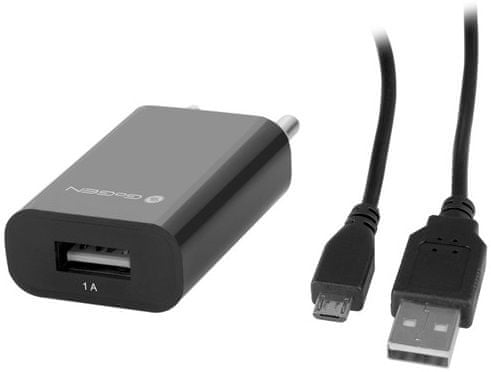 GoGEN nabíječka ACH 101 C, 1 x USB port + 120 cm microUSB kabel, 1 A, černá
