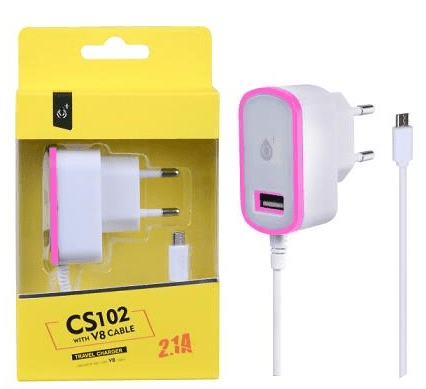 Aligator síťová nabíječka PLUS CS102, konektor micro USB + 1x USB, 2,1 A, bílá s růžovým okrajem