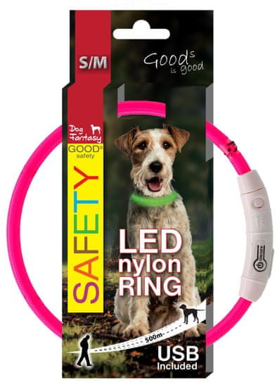 Dog Fantasy Obojek LED nylonový růžový
