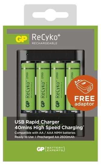 GP USB Rapid Charger + AA 2700mAh 4ks